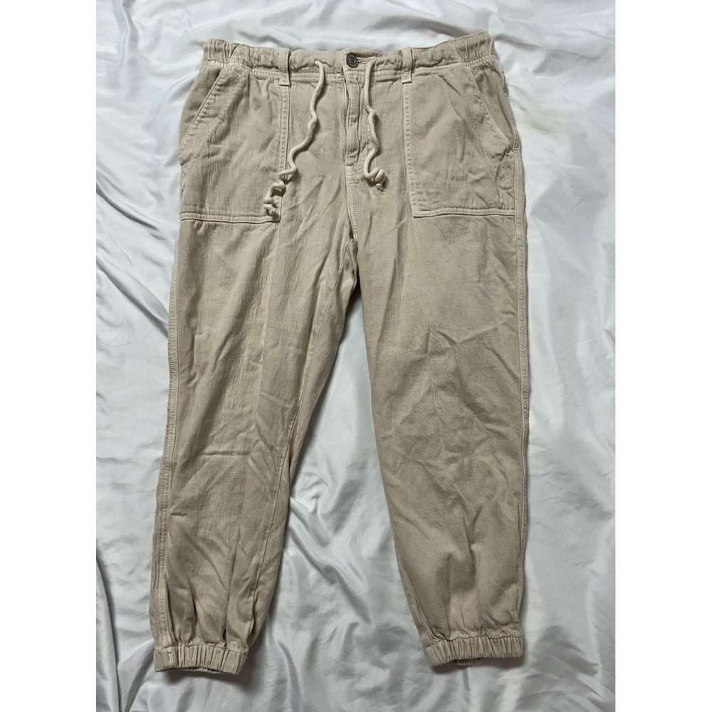 American Eagle Tan Khaki Utility Joggers Regular High Rise Drawstring Boho Sz-14